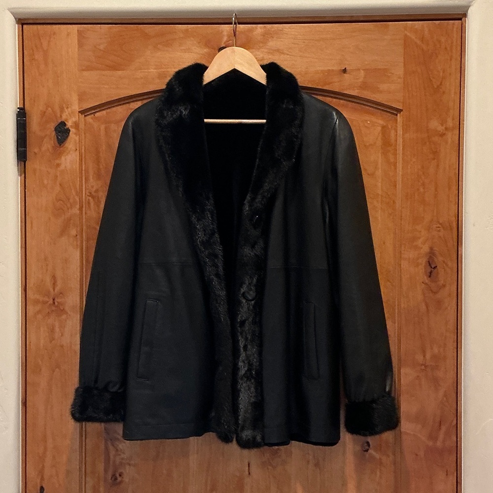 Overland beaver/leather reversible jacket, large, excellent condition